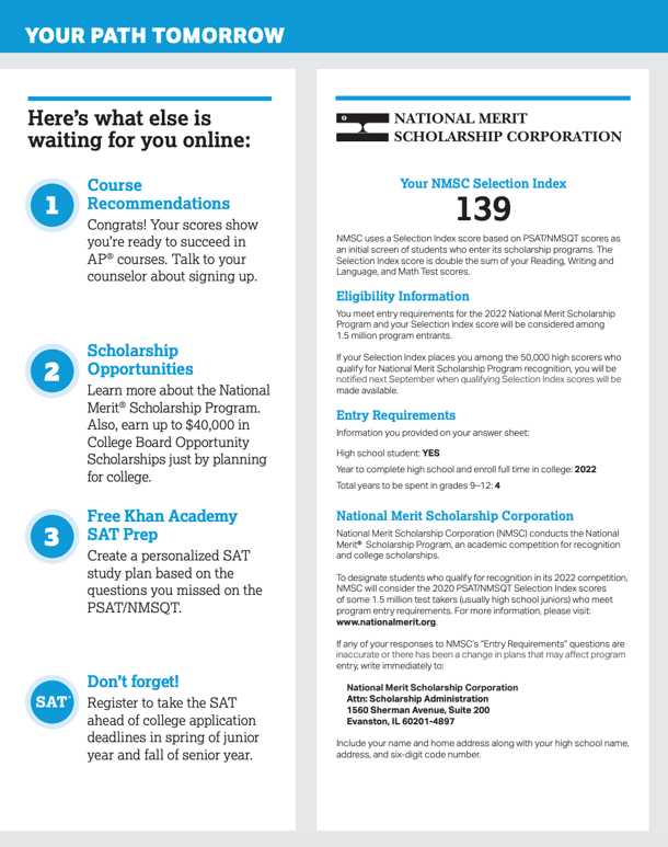 PSAT Score Report Page 2