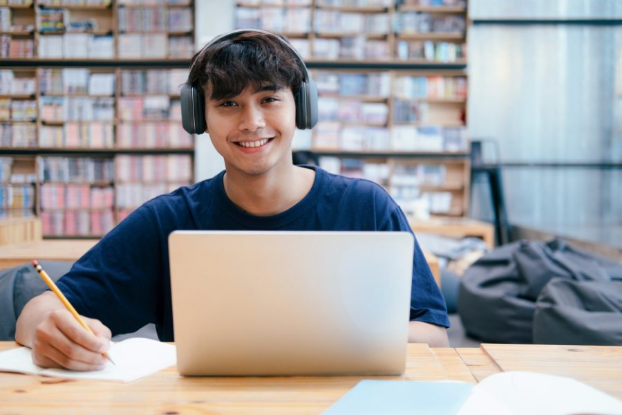 Teenage boy studying for AP Exam