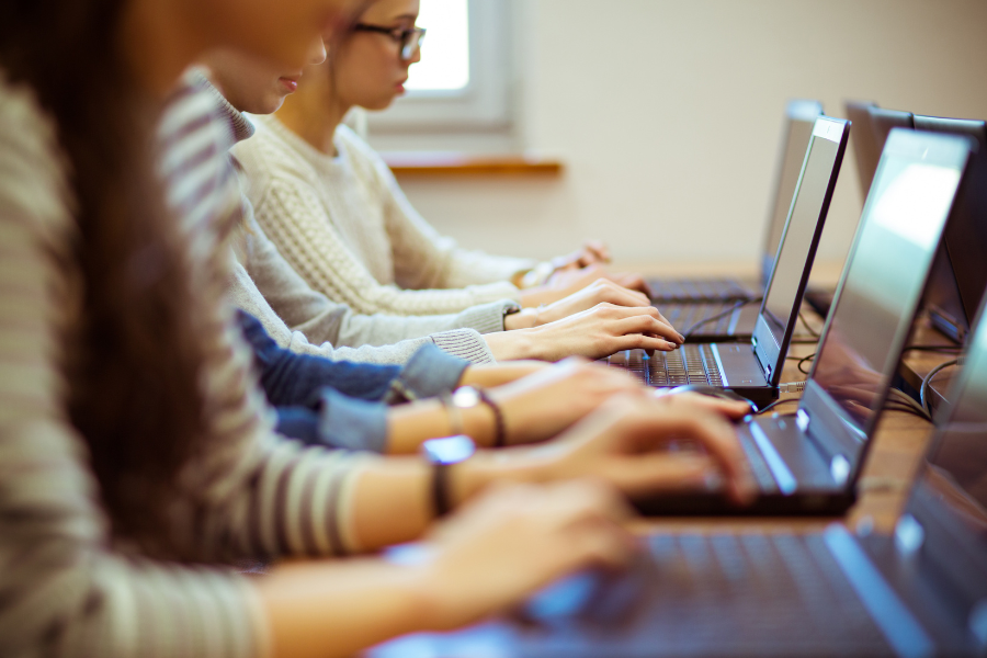 Students taking test on computer